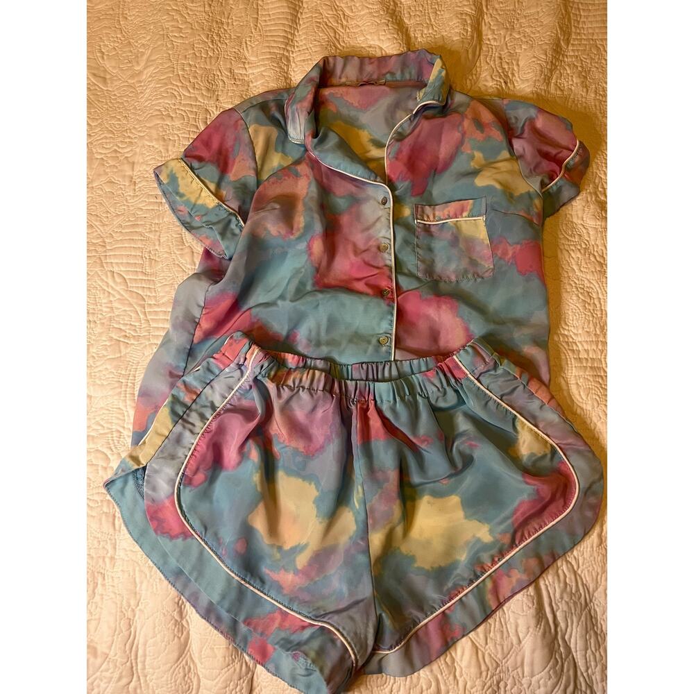 Buddy Love Multicolor Pastel Tie-Dye Satin Pajama Set - Teal, Pink, Yellow